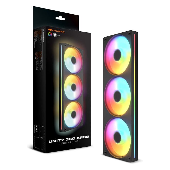 COUGAR CF-UN360RB-RGB Unity360-FB Pack 3 Ventiladores ARGB PWM 360mm Reversed-Lüfter, 700-1600 RPM, Negro 3