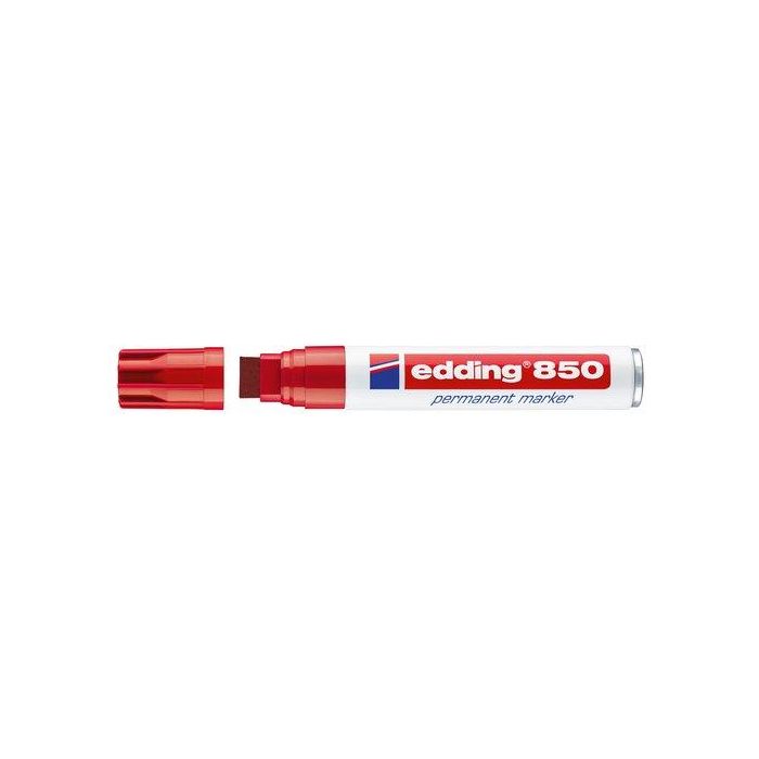 Edding Marcador Permanente 850 Rojo - Punta Biselada 5-15mm para Papel, Cartón, Metal, Vidrio, Plástico, Madera (5 Unidades) (5 Unidades)