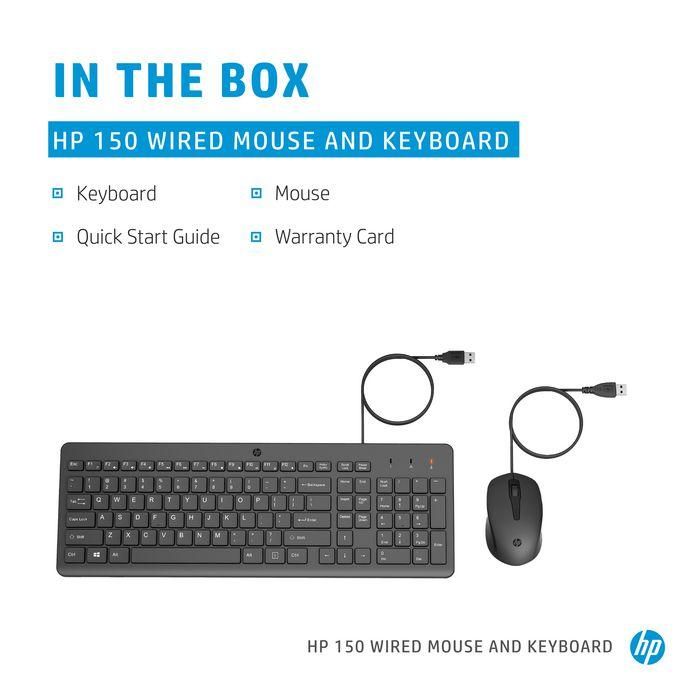 HP Ratón y Teclado con Cable 150 - Alemán: Preciso, Ergonómico, Plug and Play, Compañeros Perfectos para tu Viaje 2