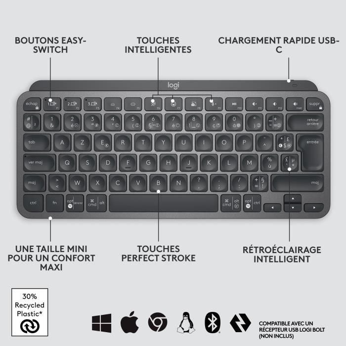 Logitech MX Keys Mini Teclado Inalámbrico Compacto Bluetooth Retroiluminado Grafito para Mac iOS Windows Linux Android 5 Logitech MX Keys Mini Teclado Inalámbrico Compacto Bluetooth Retroiluminado Grafito para Mac iOS Windows Linux Android 5