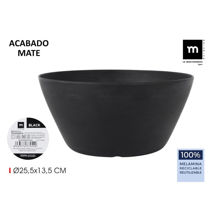 Ensaladera Melamina Black 25.5x13.5 cm La Mediterranea (8 Unidades) Ensaladera Melamina Black 25.5x13.5 cm La Mediterranea (8 Unidades)