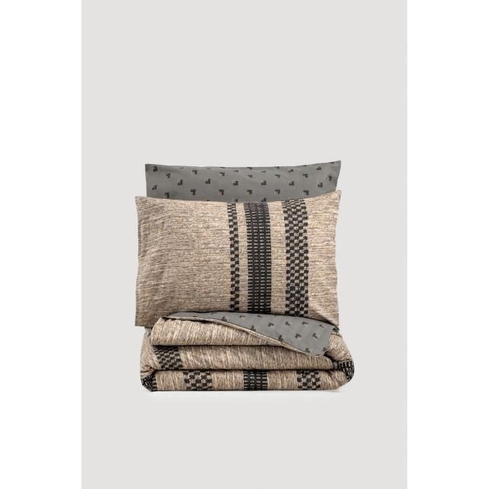 Juego de cama - 1 funda nórdica 220x240 cm + 2 fundas de almohada 60x60 cm - 100% algodón - Marrón 2 Juego de cama - 1 funda nórdica 220x240 cm + 2 fundas de almohada 60x60 cm - 100% algodón - Marrón 2