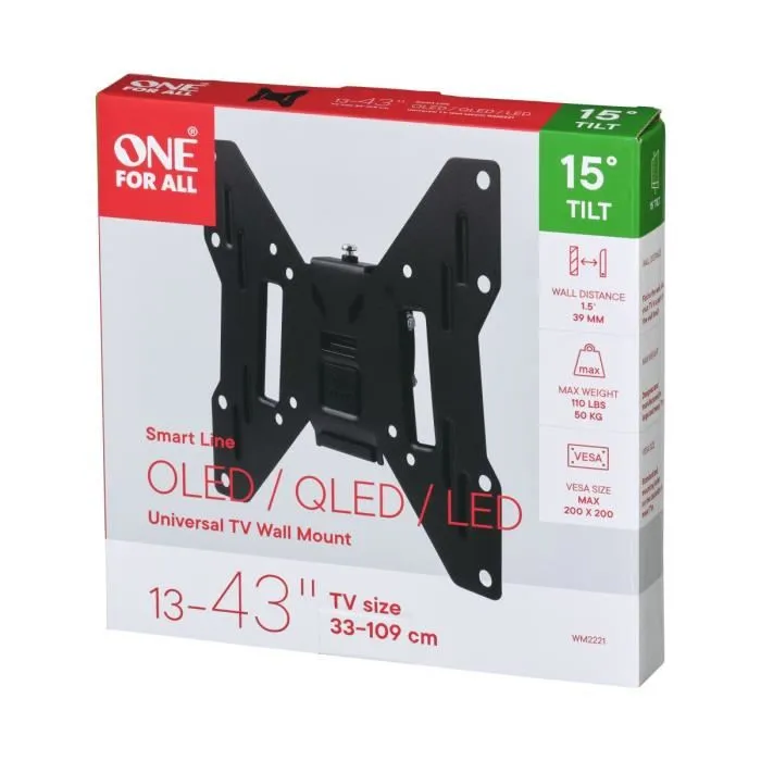 One For All WM2221 Soporte de TV Inclinable para Pantallas de 13 a 40 Pulgadas (33-102 cm), Carga Máxima 50kg, 10 Años Garantía 1