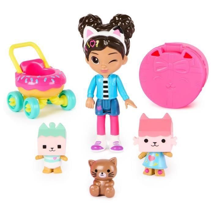 Spin Master 6069425 Pack Figuras Gabby y Bebé Caja, Cochecito Donut Bebé Benny, La Casa de Gabby Kitty Care +3 años