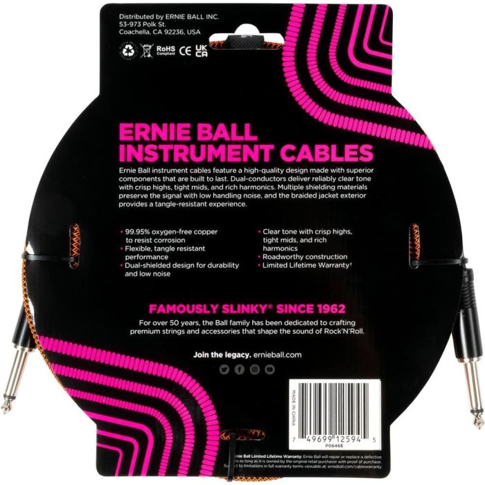 Cable Eb Instrumento Trenzado Jack-Jack Ss 3 M - Naranja / Negro 1 Cable Eb Instrumento Trenzado Jack-Jack Ss 3 M - Naranja / Negro 1
