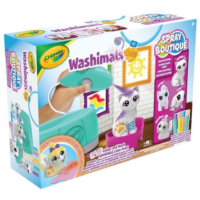 Crayola Spray Boutique Washimals Pets con 4 Mascotas para Decorar, Lavar y Colorear. Dimensiones: 25x36x16 cm