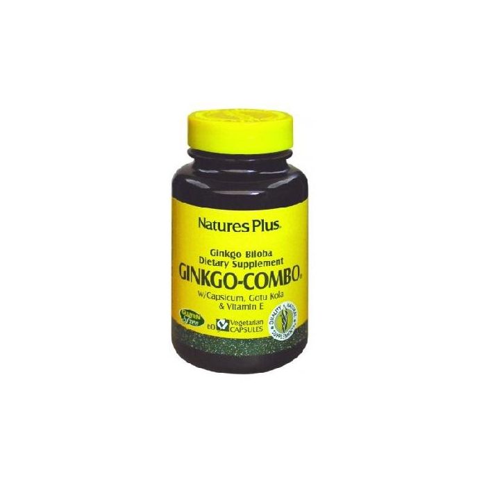 NATURES PLUS Ginkgo-Combo 60 Cápsulas con Ginkgo Biloba, Centella Asiática, Capsicum y Vitamina E. Apoyo Circulatorio y Antioxidante.