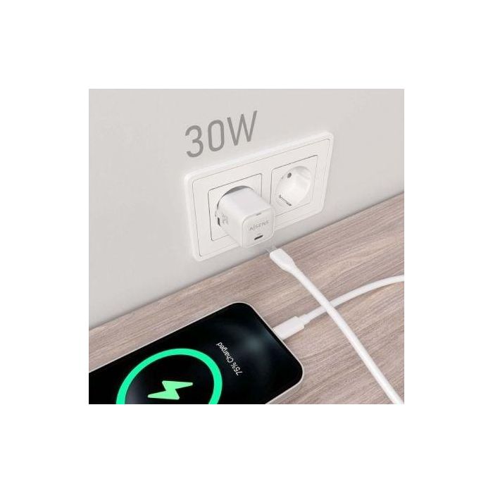 Aisens ASCH-30W1P018-W Cargador de Pared GaN USB-C 30W PD Carga Rápida AI Multiprotocolo para Portátiles Móviles Tablets Blanco 4 Aisens ASCH-30W1P018-W Cargador de Pared GaN USB-C 30W PD Carga Rápida AI Multiprotocolo para Portátiles Móviles Tablets Blanco 4