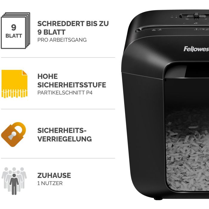 Fellowes LX50 4406001 Destructora de Papel Corte en Partículas 4x37mm P-4, 9 Hojas, 17L, Uso Hogar/Oficina, Negra 1 Fellowes LX50 4406001 Destructora de Papel Corte en Partículas 4x37mm P-4, 9 Hojas, 17L, Uso Hogar/Oficina, Negra 1