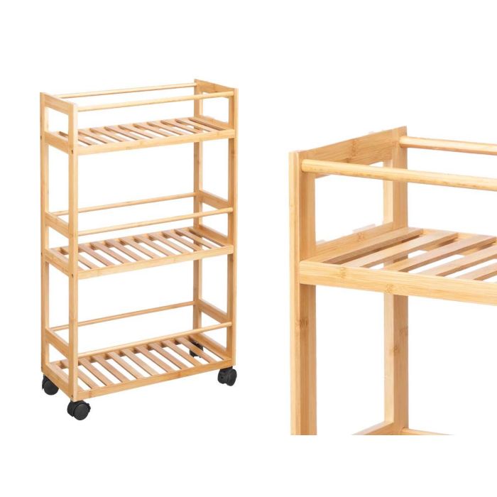 Kipit Estantería de 3 Estantes de Bambú con Ruedas 44.5 x 75 x 20 cm (4 Unidades) 1 Kipit Estantería de 3 Estantes de Bambú con Ruedas 44.5 x 75 x 20 cm (4 Unidades) 1