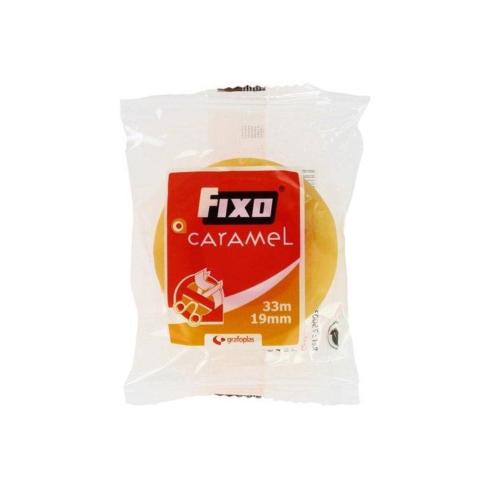 Fixo Cinta Adhesiva Transparente Caramel, 19 mm x 33 m, Resistente y Fácil de Cortar