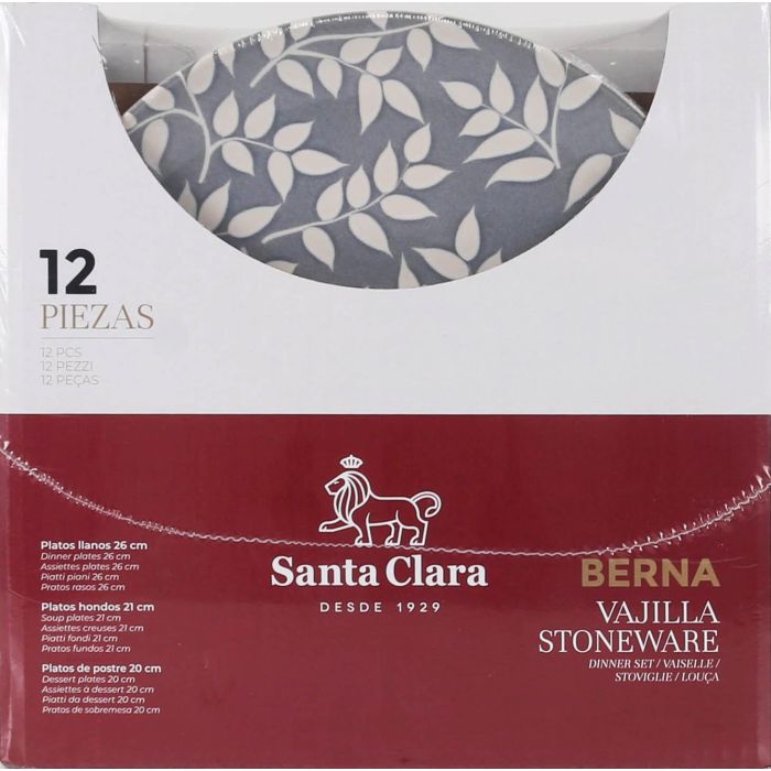 Inde Vajilla Berna Monaco 12 Piezas Brillo-Redo - Plato 26 cm, Taza 21 cm, Tazón 20 cm (2 Unidades) 1