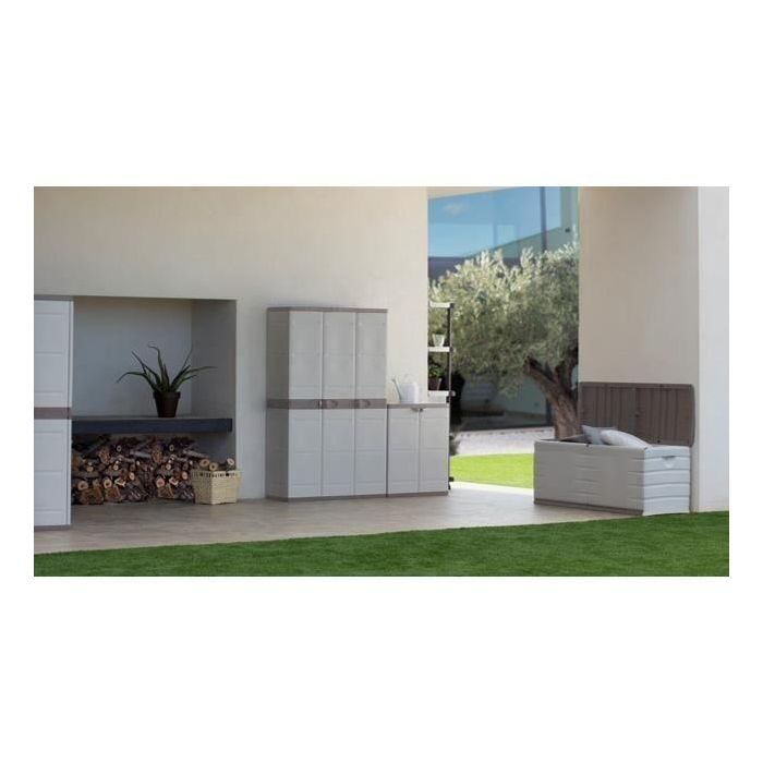Plastiken Arcón 190L con ruedas Beige - Resina para exterior/interior - Caja de almacenamiento funcional 1