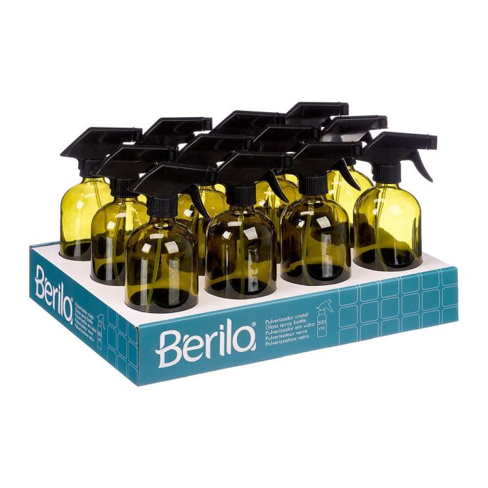 Berilo Pulverizador Redondo de Vidrio y Plástico Verde, Capacidad de 500 ml, Dimensiones 9.5x21.2x7.4 cm (12 Unidades) 1