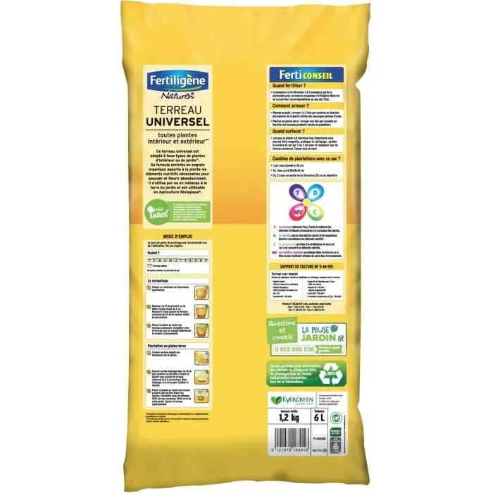 Fertiligene Suelo Universal 6L para Todas las Plantas de Interior y Jardín, Producto Natural Fabricado en Francia 1