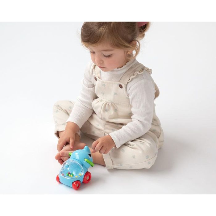 KioKids Elefante de Arrastre Azul con Sonajero para Bebés +12 Meses - Juguete de Plástico que Mejora Coordinación y Aprendizaje 1