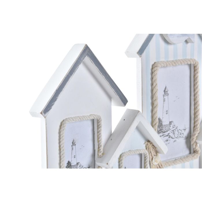 DKD Home Decor Perchero de Pared Decorativo Mediterraneo con Casitas para Entradas o Pasillos Azul Blanco Madera Cristal 47 cm Ancho 1