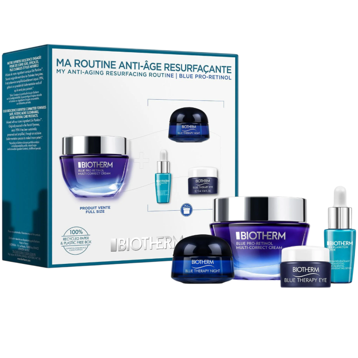 Set Biotherm: Blue Pro-Retinol, Multi Correcting, Cream, For Face, 50 ml + Life Plankton Elixir, Regenerating, Day & Night, Serum, For Face, 7 ml + Blue Therapy, Anti-Aging, Night, Cream, For Face, 15 ml + Blue Therapy, Anti-Ageing, Eye Cream, 15 ml