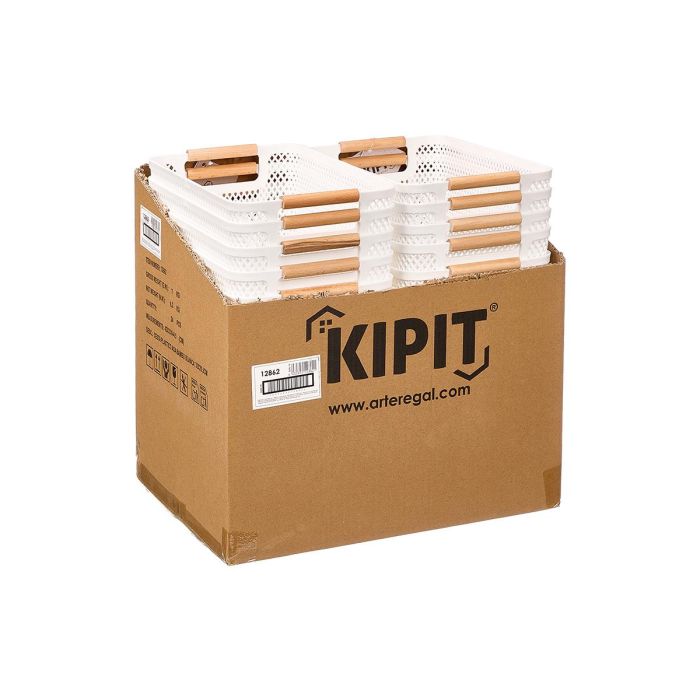 Cesta Plastico Asa Bambu Blanca 32X20,5Cm Kipit (Set de 24) 2