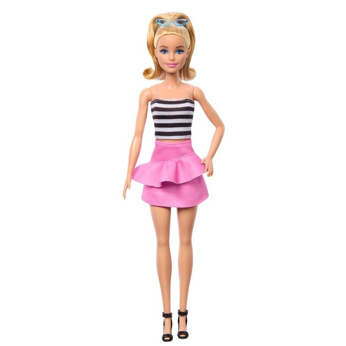 Muñeca Barbie Fashionista Top Rayas Con Falda Rosa Hrh11