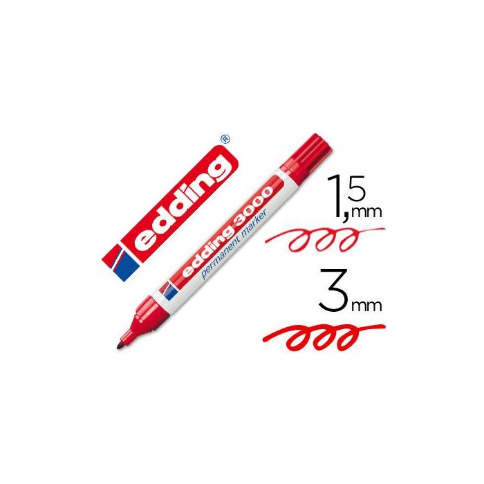 Rotulador Edding Marcador Permanente 3000 Rojo Punta Redonda 1,5-3 mm Recargable 10 unidades