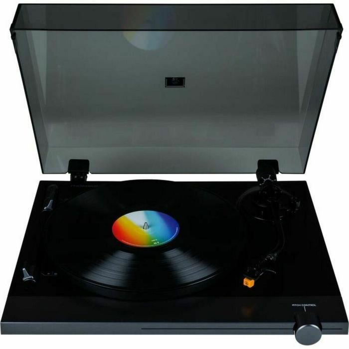 Thomson TT700 Tocadiscos de Vinilo Premium 33 y 45 RPM con Cabezal AT91 Audio Technica Antideslizante Retorno Automático Negro