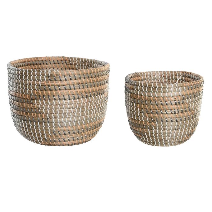 Cesta Tropical DKD Home Decor Amarillo Natural 28 x 22 x 28 cm Set de 2