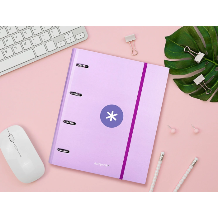 Antartik Carpeta con Recambio A4 Cuadro 5mm Forrada 4 Anillas 40mm Redondas con Solapa Color Lavanda 12 Antartik Carpeta con Recambio A4 Cuadro 5mm Forrada 4 Anillas 40mm Redondas con Solapa Color Lavanda 12