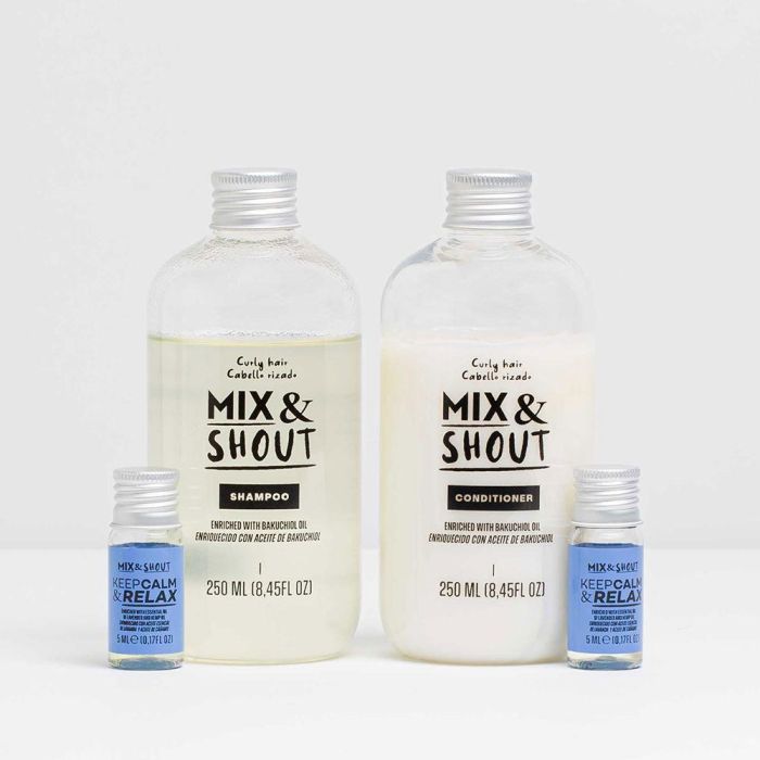Mix & Shout Rutina Rizado Calmante Lote 4 pz Champú y Acondicionador para Cabello Rizado con Boosters Keep Calm & Relax Vegano Mix & Shout Rutina Rizado Calmante Lote 4 pz Champú y Acondicionador para Cabello Rizado con Boosters Keep Calm & Relax Vegano