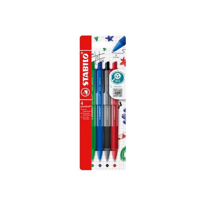 Boligrafo Stabilo Retractil Pointball Colorful Surtido Estuche De 4