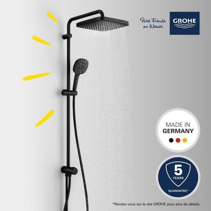 Grohe 266982431 Vitalio Comfort 250 Columna de Ducha con Desviador Manual, Ahorro Agua, Negro Mate 1