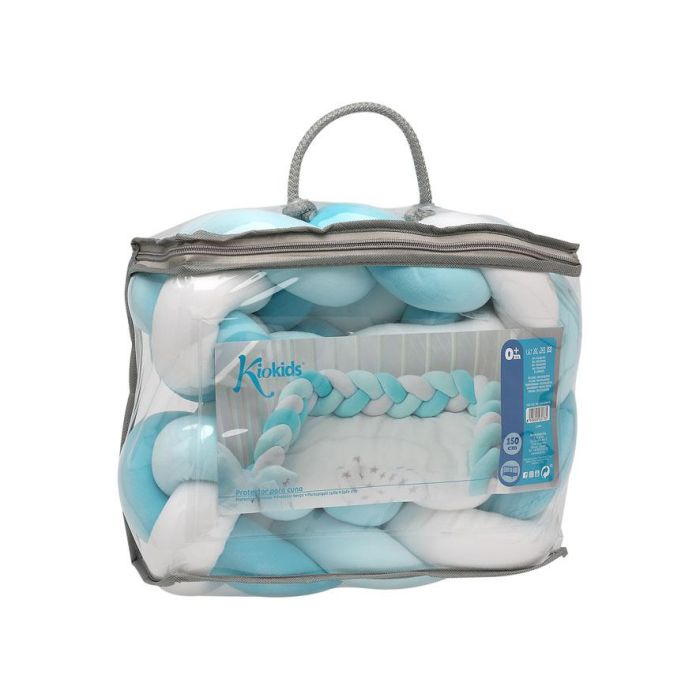 KioKids Trenza Protectora Acolchada para Cuna y Cama Bebé | Chichonera Infantil Anti-golpes | Color Azul 1,50 M | Desde 0 Meses 4