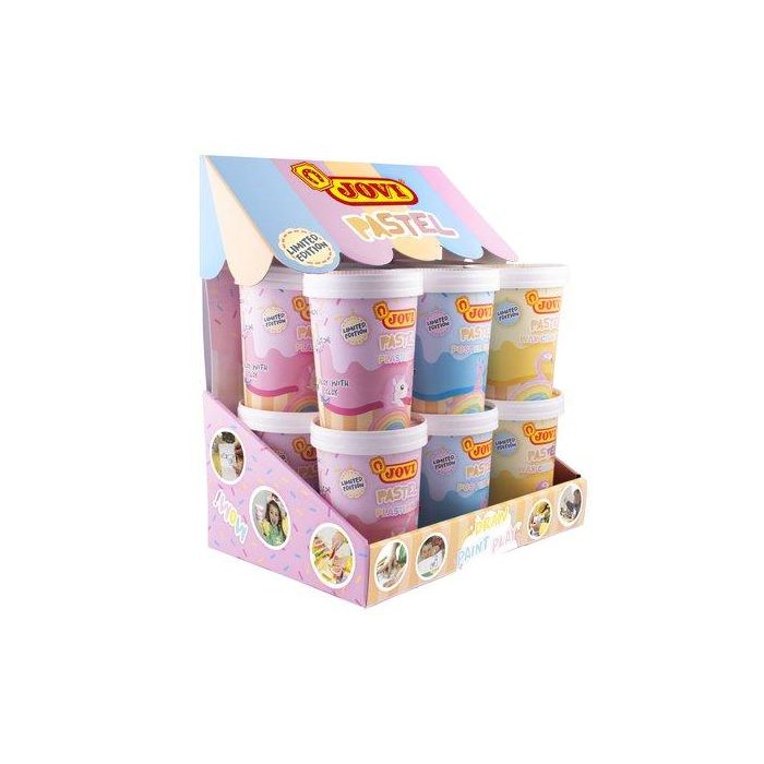 Expositor Jovi Pastel Surtido 12 Unidades 4X Wax Crayons (6 Ceras, Sacapuntas, Goma, Mantel Y Cuaderno Actividades) 4X Plastilina (7 Barras Plastilina, 2 Moldes, Mantel Y Cuaderno Actividades) 4X Poster Paint (7 Temperas, Pincel, Mantel Y Cuaderno Activid