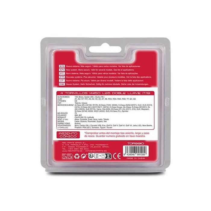 Antirrobo 14x150 L26 17-19 4 Tornillos Conico Cs6 TOR9910 2 Antirrobo 14x150 L26 17-19 4 Tornillos Conico Cs6 TOR9910 2