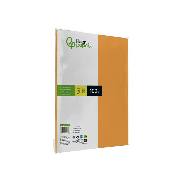 Liderpapel Papel Color A4 80gr Naranja Paquete de 100 Hojas 3
