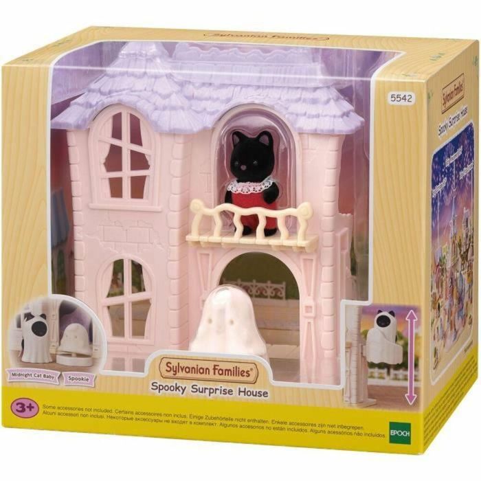 Sylvanian Families Casa Embrujada de Juegos con Figura Mago Gato Bebé y Disfraz de Fantasma – Ideal para Niños a partir de 3 Años