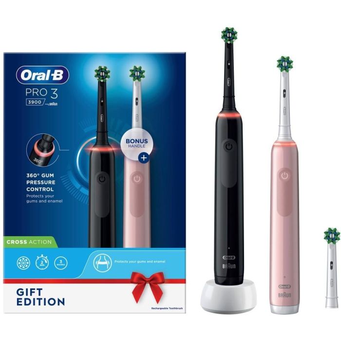 Oral-B Pro 3 3900 Duo Cepillo Dental Oscilante Negro Rosa con 3 Modos y Sensor de Presión Recargable Pack x2 0 Oral-B Pro 3 3900 Duo Cepillo Dental Oscilante Negro Rosa con 3 Modos y Sensor de Presión Recargable Pack x2 0