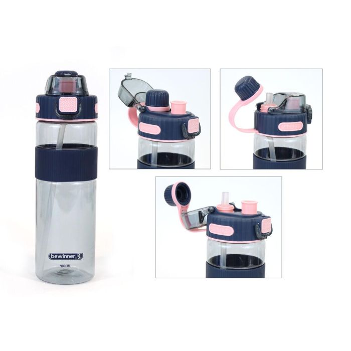 Botella con Tapa y Pajita Bewinner Multicolor Transparente 900 ml 1 Botella con Tapa y Pajita Bewinner Multicolor Transparente 900 ml 1