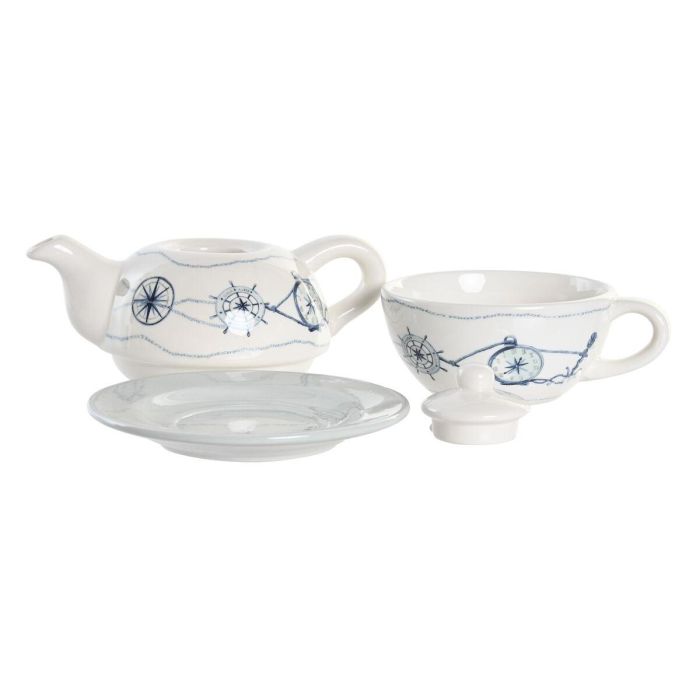DKD Home Decor Tetera Atlantico Colección Stella Maris de Dolomite Azul y Blanco 750 ml Apta Microondas Lavavajillas (3 Unidades) 2