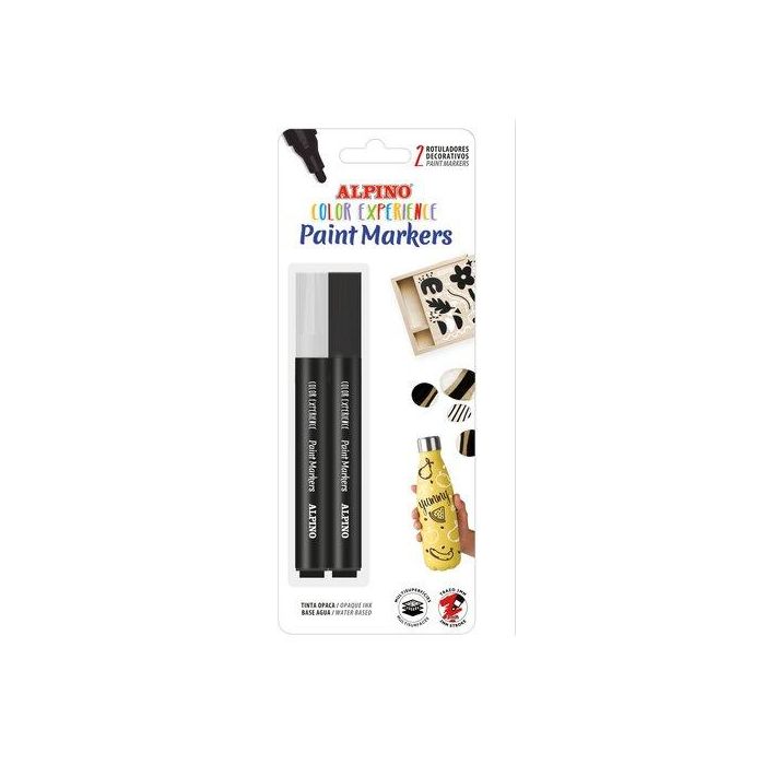 Alpino Rotuladores Crea Paint Marker Multisuperficies, Blanco y Negro, Blíster 2 Unidades