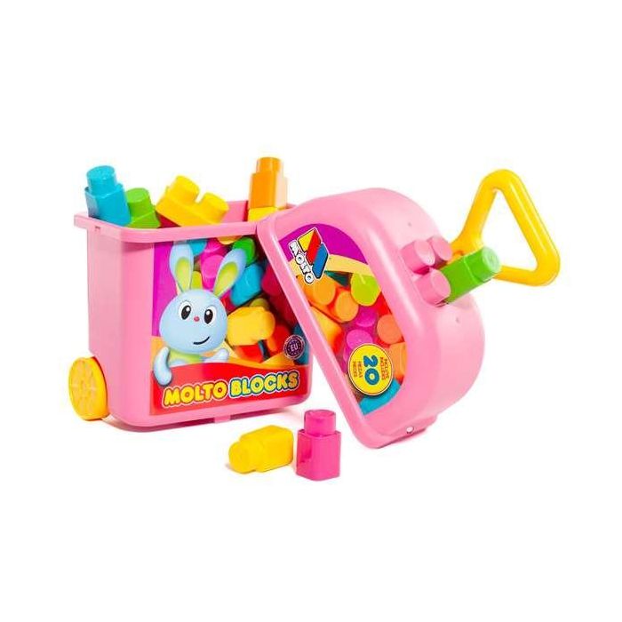 Carrito maleta trolley rosa con 20 bloques. 2 Carrito maleta trolley rosa con 20 bloques. 2