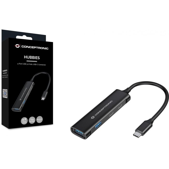 CONCEPTRONIC HUB 3.0 HUBBIES12B 4 PUERTOS USB 3.2 2 PUERTOS USB-C 2 PUERTOD USB-A COLOR NEGRO CARCASA DE ALUMINIO 5