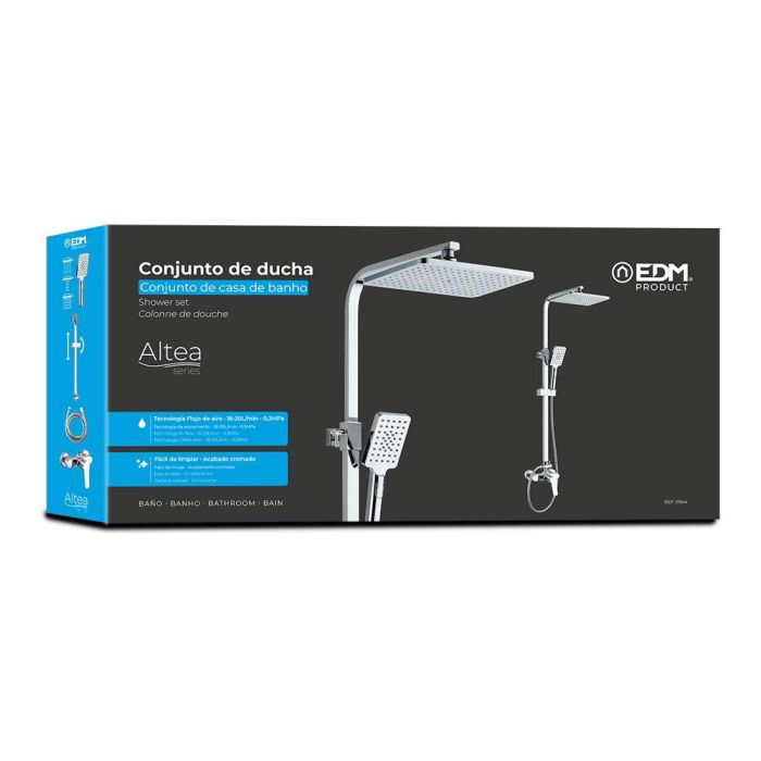Edm Conjunto de Ducha Serie Altea con Monomando, Rociador Superior, Flexo y Mango de Ducha 3 Funciones, Barra Extensible 70-115cm, Cromado 2 Edm Conjunto de Ducha Serie Altea con Monomando, Rociador Superior, Flexo y Mango de Ducha 3 Funciones, Barra Extensible 70-115cm, Cromado 2