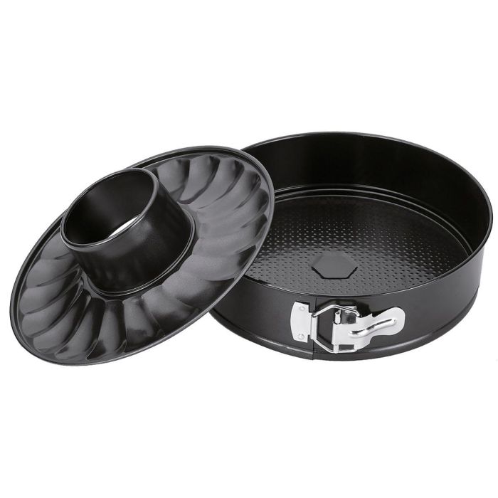 Quid Molde Desmontable Antiadherente 2 Bases Acero Pintado Negro Sweet Grey 26x6,8 cm 3 Piezas Apto Horno Lavavajillas