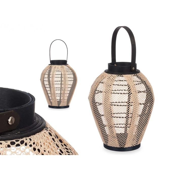 Farol Portavela Asa Cónico Giftdecor 25x30x25 cm - Tela, Madera, Vidrio - Beige/Negro (2 Unidades) Farol Portavela Asa Cónico Giftdecor 25x30x25 cm - Tela, Madera, Vidrio - Beige/Negro (2 Unidades)