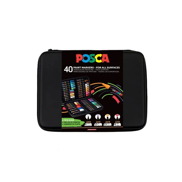 POSCA Maletín Premium Neopreno Marcador Surtido 40P - Tinta pigmentada base al agua, no tóxico, 40 unidades variadas 1