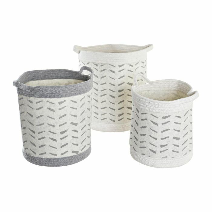 Cesta Basicos DKD Home Decor Gris Blanco 35 x 40 x 35 cm Set de 3