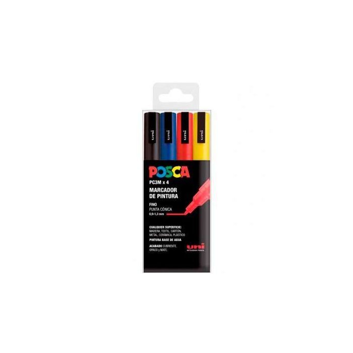 Posca Marcador Pc-3M-4C No Permanente Punta Fina 0.9 mm-1.3 mm Colores Surtidos Basic -Estuche 4U-