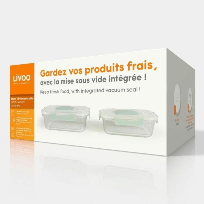 Juego de 2 recipientes para vacío - LIVOO - MEN404V - 1,04 L y 1,5 L - Vidrio borosilicato - Tapa de plástico - Encajables 1 Juego de 2 recipientes para vacío - LIVOO - MEN404V - 1,04 L y 1,5 L - Vidrio borosilicato - Tapa de plástico - Encajables 1