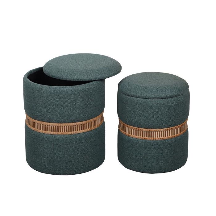 Versa Set de 2 Puff con Almacenaje Verde, Anillo de Bambú, 36x44 cm 1